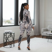 Marble Print Front Keyhole Jumpsuit
