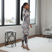 Marble Print Front Keyhole Jumpsuit
