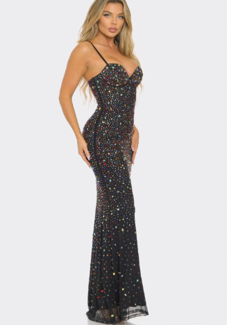 "Va Va Va Voom" - Rainbow Jeweled Floor-Length Maxi Dress