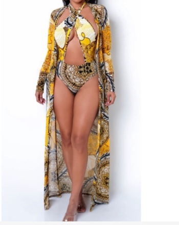 "Opulence" - Two-Piece Monokini Swimsuit With Matching Floor Length Sheer Cover