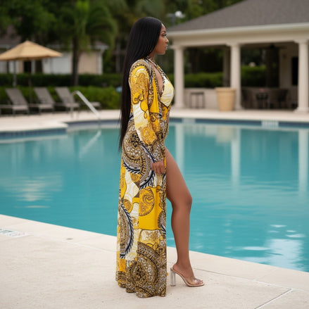 Opulence - Multi-Print Monokini Swimsuit With Matching Floor Length Sheer Cover