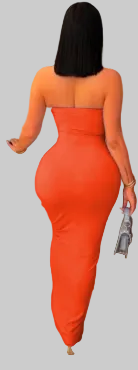 Robe longue bustier ornée de bijoux, à nouer sur le devant et à découpes. « Une journée au soleil »