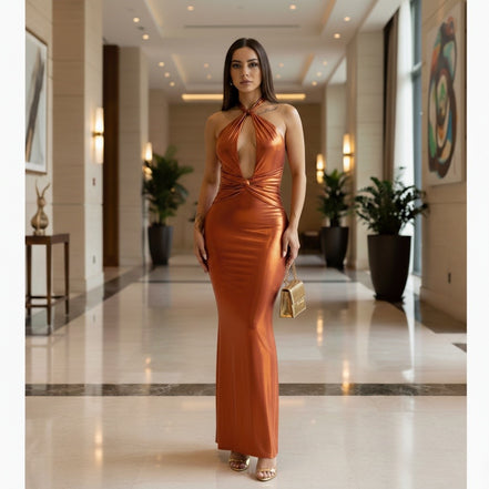 "Adueñate de la noche": vestido largo hasta el suelo con abertura frontal
