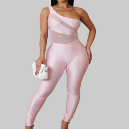 Combinaison asymétrique en résille « Caniche rose »