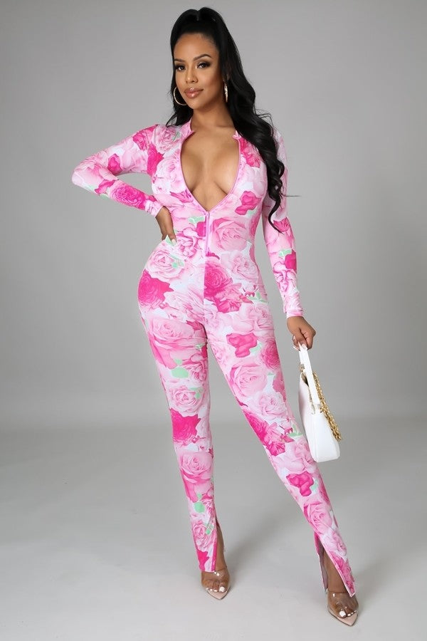 "In Bloom" - Pink Roses Jumpsuit - (B'Luxe Clothing Boutique Favorite!)