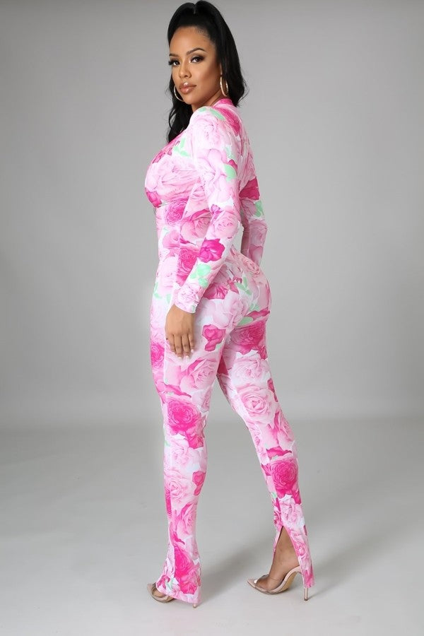 "In Bloom" - Pink Roses Jumpsuit - (B'Luxe Clothing Boutique Favorite!)