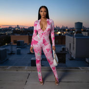 In Bloom - Pink Rose Print Jumpsuit