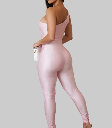 Combinaison asymétrique en résille « Caniche rose »