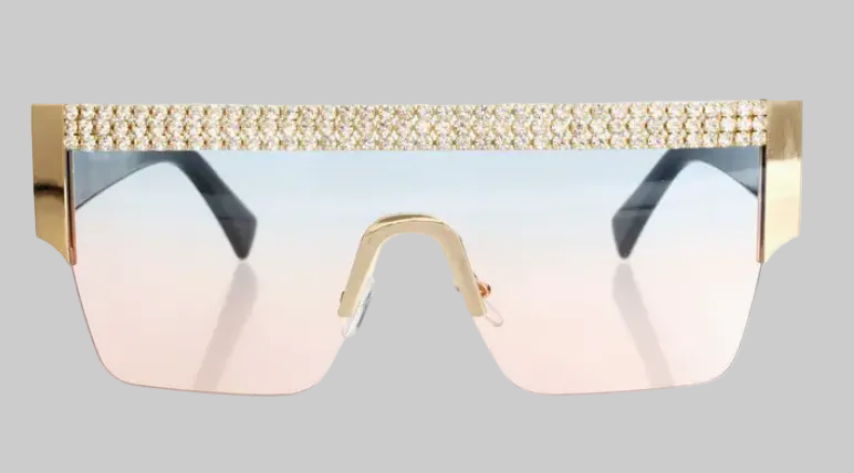 Lunettes de soleil à monture carrée ornée de strass (4 couleurs disponibles !) (Coup de cœur de la boutique B'Luxe Clothing !)