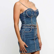 The Dazzling Denim Collection - Rhinestone Trimmed Denim Mini Skirt Set