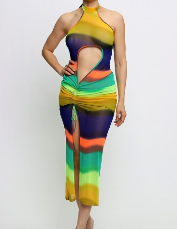 Sheer Rainbow Cut-Out Midi Dress