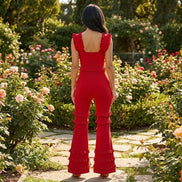 Floral Extravaganza - Flower Embellished Ruffle Jumpsuit