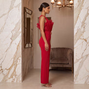 Top Tier - One Shoulder Ruffle Embellished Jumpsuit With Gold Belt