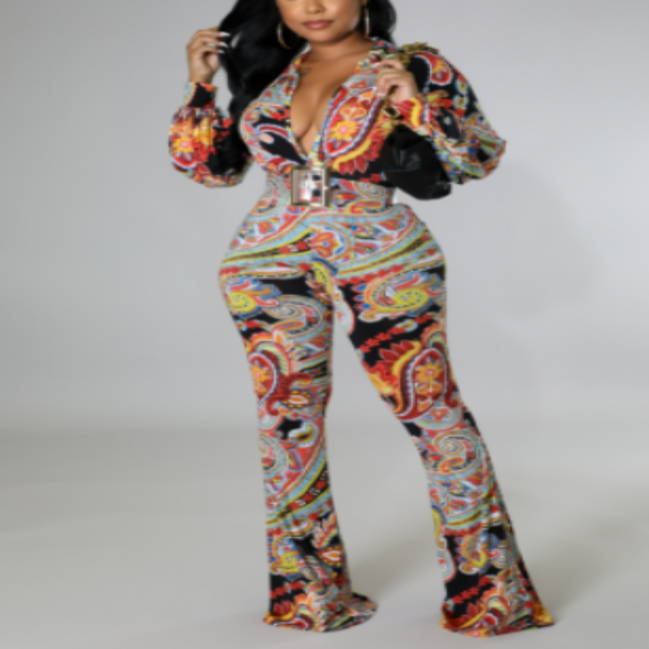 Combinaison pantalon à taille haute et imprimé cachemire (ceinture transparente à boucle dorée incluse) (Coup de cœur de la boutique B'Luxe Clothing !)