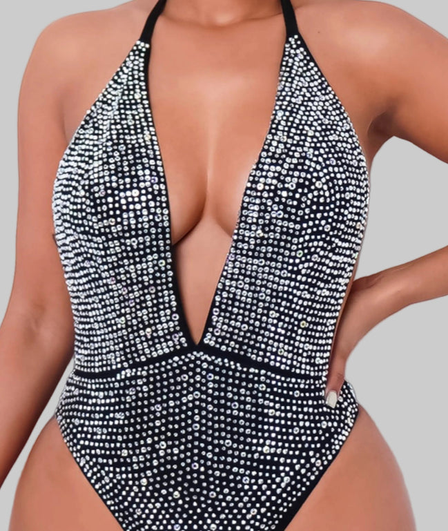 Body con cuello halter y diamantes de imitación