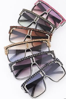 Glamorous - Rhinestone Embellished Square Frame Sunglasses (5 Colors Available)