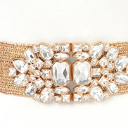 Rhinestone Embellished Brooch Halter Animal Print Jumpsuit (With Gold Metallic Rhinestone Belt Included)