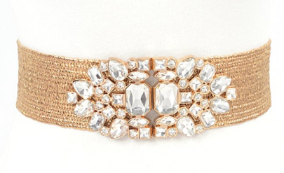 Rhinestone Embellished Brooch Halter Animal Print Jumpsuit (With Gold Metallic Rhinestone Belt Included)