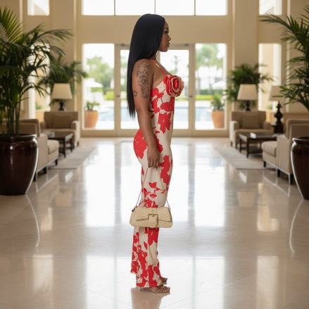 In Bloom - Floral Printed Jumpsuit With Floral Embellishments