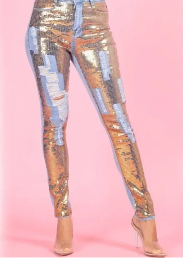 The "Dazzling Denim" Collection - Sequin Distressed Denim Jeans