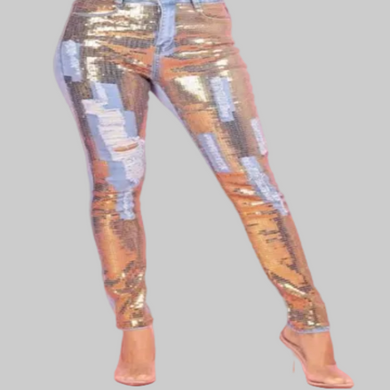 The Dazzling Denim Collection - Sequin Distressed Denim Jeans