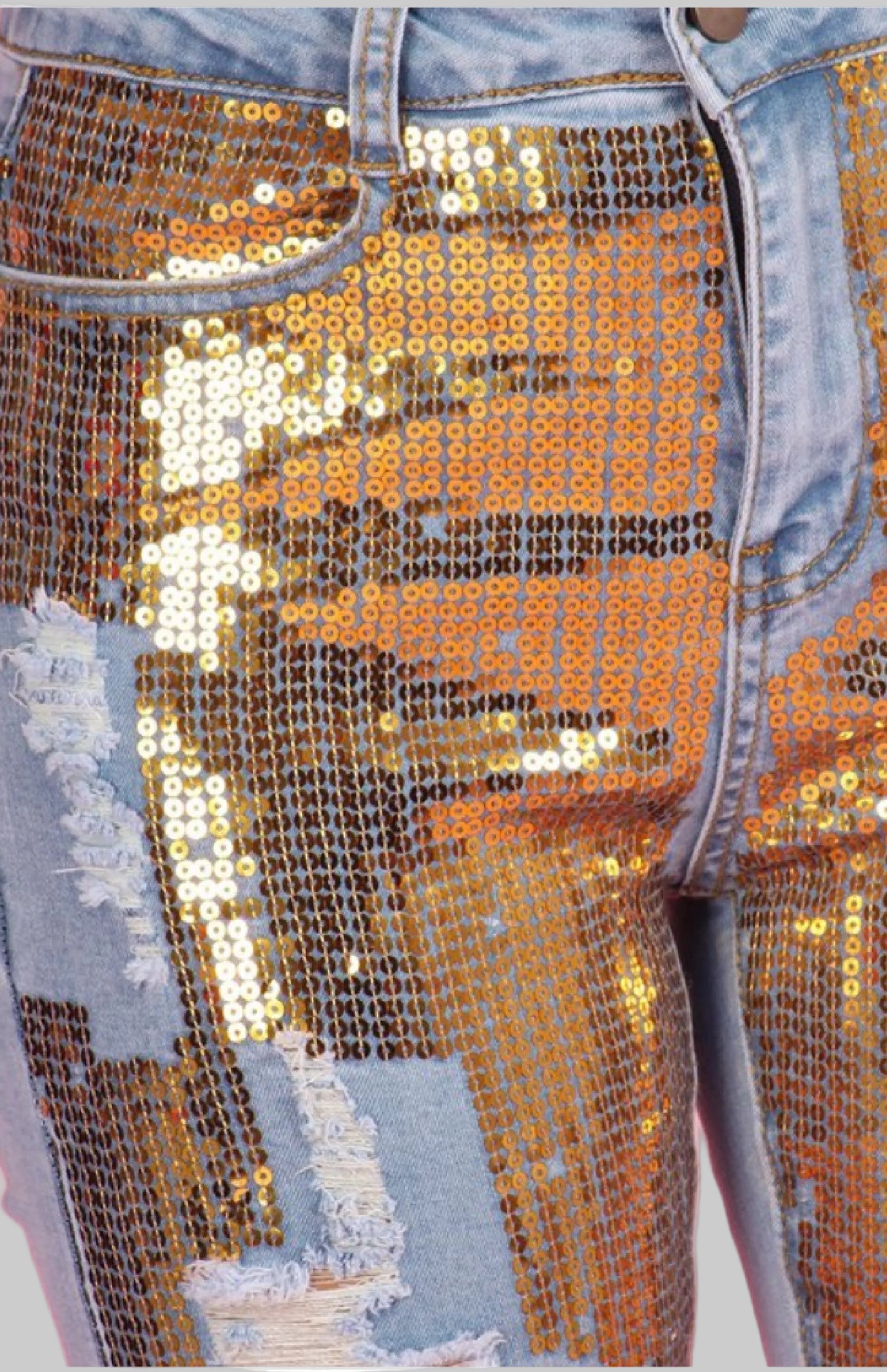 The Dazzling Denim Collection - Sequin Distressed Denim Jeans