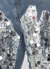 "Esos jeans": jeans plateados con lentejuelas grandes (¡favoritos de la boutique de ropa B'Luxe!)