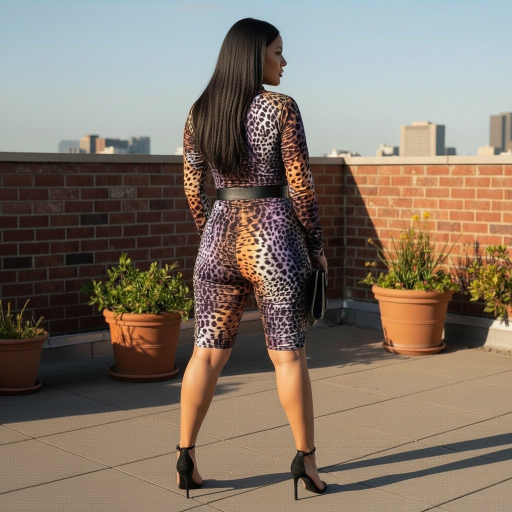 Snakeskin Print Ruched Romper