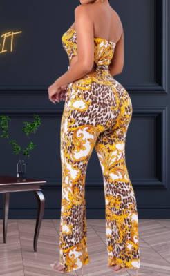 Strapless Baroque Print Jumpsuit