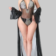 Traje de baño adornado con diamantes de imitación y kimono transparente hasta el suelo (¡el favorito de B'Luxe Clothing Boutique!)
