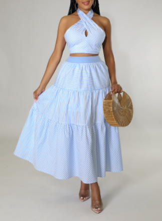 Striped Halter Top & Maxi Skirt Set