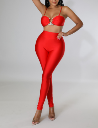 The "Red Haute Luxe" Collection - Two Piece Set With Gold Hook Embellishment