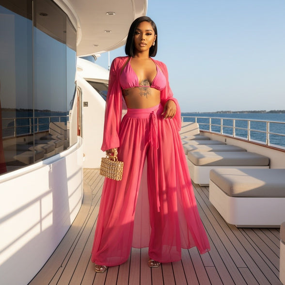 The Yacht Set - Two Piece Sheer Kimono And Pant Set
