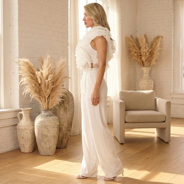 Top Tier - Ruffle Embellished One Shoulder Top (Top Only)