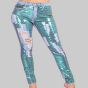 The Dazzling Denim Collection - Sequin Distressed Denim Jeans