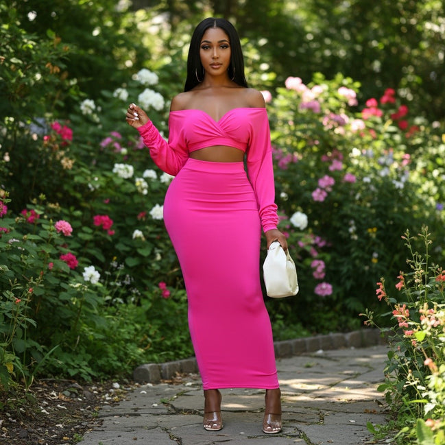 Waiting For Spring - Off Shoulder Maxi Skirt Set