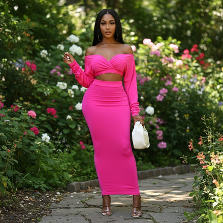 Waiting For Spring - Off Shoulder Maxi Skirt Set