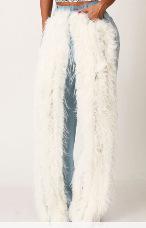 Let It Snow - White Faux Fur Jeans (Pre-Order Item) (Ships 1/14/26)