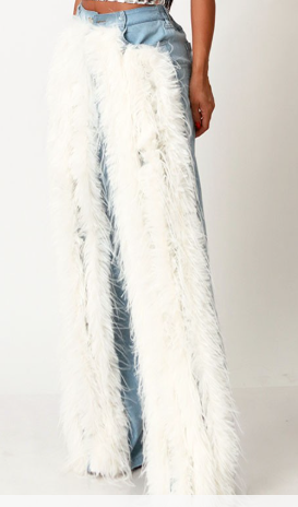 Let It Snow - White Faux Fur Jeans (Pre-Order Item) (Ships 1/14/26)