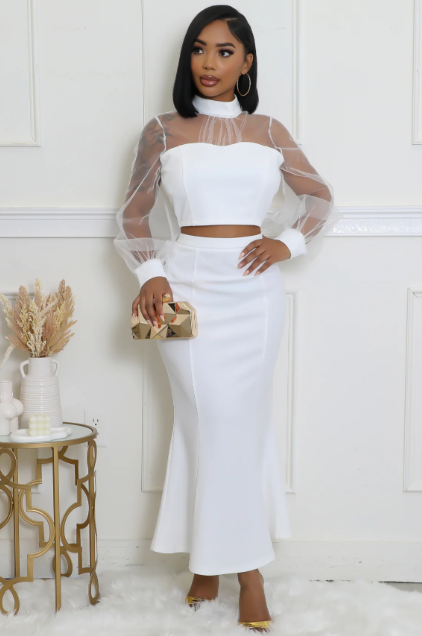 Class Act - Sheer Sleeve Maxi Skirt Set
