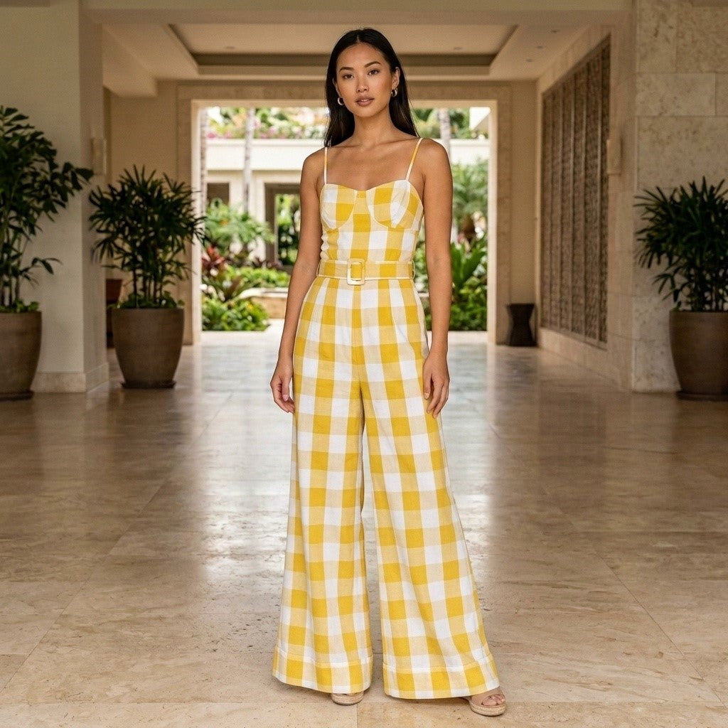 Sunny Days Are Always Better - Checkered Printed Jumpsuit