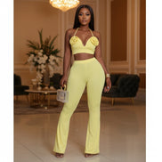 In Bloom - Floral Embellished Halter Top & Pant Set