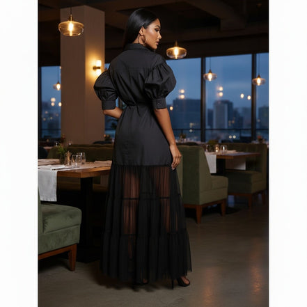 Brunch With The Girls - Tulle Embellished Maxi Dress