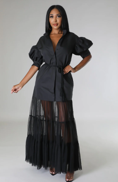 Brunch With The Girls - Tulle Embellished Maxi Dress