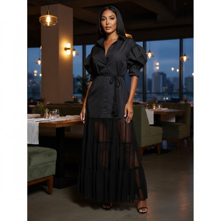 Brunch With The Girls - Tulle Embellished Maxi Dress