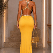 Color Block Maxi Dress With Gold Trim