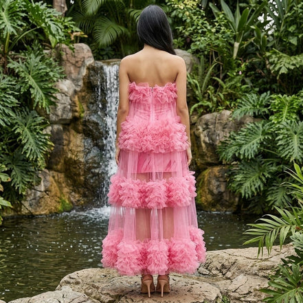 Tropical Bliss - 3D Floral Embellished Tulle Maxi Dress