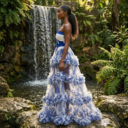Tropical Bliss - 3D Floral Embellished Tulle Romper And Maxi Skirt Set