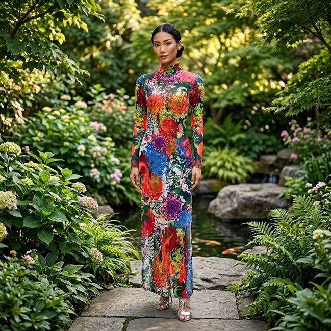 Floral Extravaganza - Floral Print Sheer Maxi Dress
