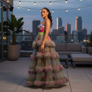 In Bloom - Two-Piece Romper & Floral Embellished Maxi Skirt Set